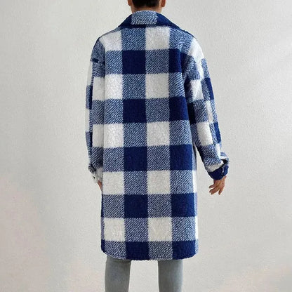 Marla Checkered Jacket – Oversized Faux Fur Plaid Knit