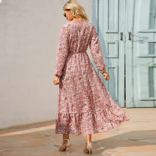 Myrel Floral Tiered Chiffon Maxi Dress – High Waist