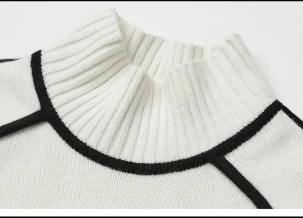 Elano Turtleneck Sweater – Contrast Seam Ribbed Knit