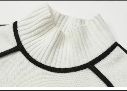 Elano Turtleneck Sweater – Contrast Seam Ribbed Knit