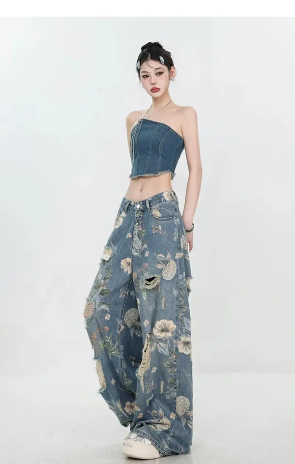 Fiona Wide-Leg Floral Print Jeans