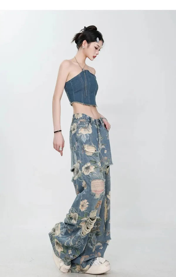 Fiona Wide-Leg Floral Print Jeans