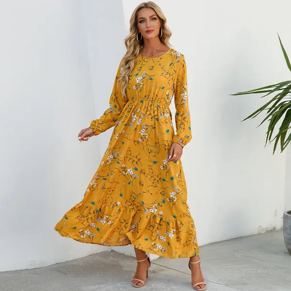 Myrel Floral Tiered Chiffon Maxi Dress – High Waist
