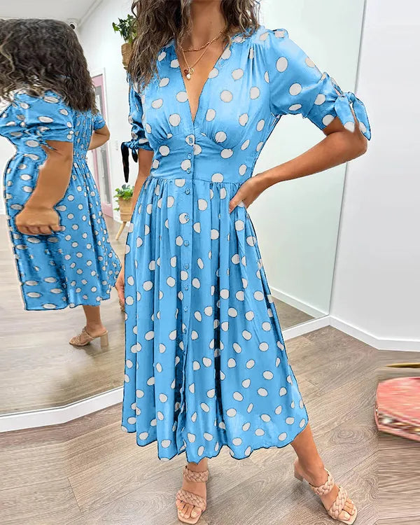 Vivienne Polka Dot V-Neck Dress