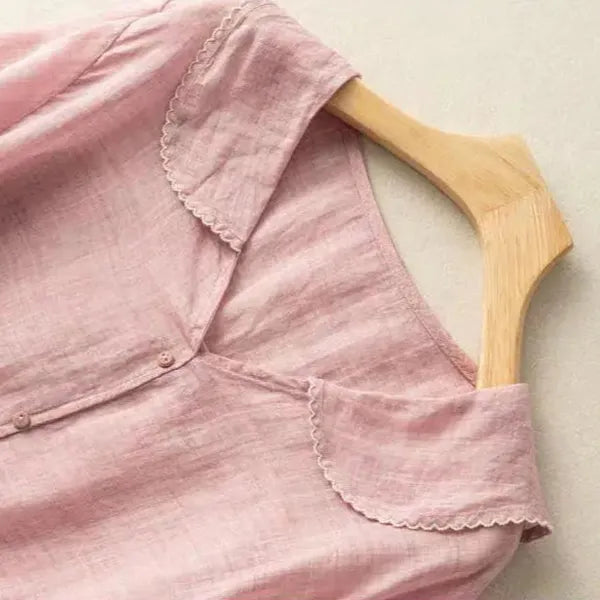 Tiara Linen Blouse – Scalloped Trim & Puff Sleeves