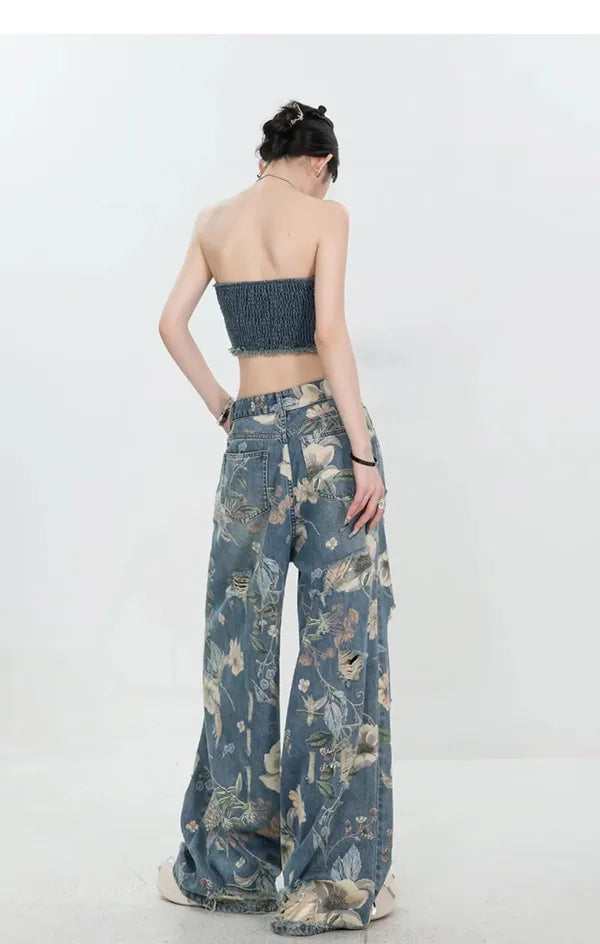 Fiona Wide-Leg Floral Print Jeans