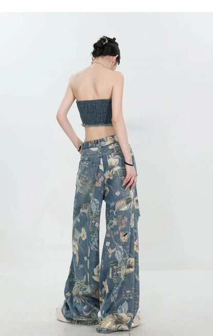Fiona Wide-Leg Floral Print Jeans
