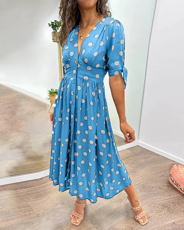 Vivienne Polka Dot V-Neck Dress
