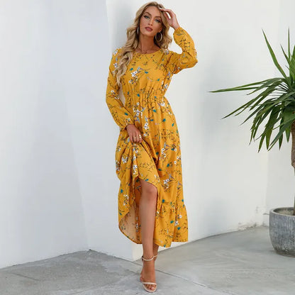Myrel Floral Tiered Chiffon Maxi Dress – High Waist