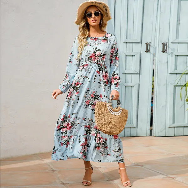 Myrel Floral Tiered Chiffon Maxi Dress – High Waist