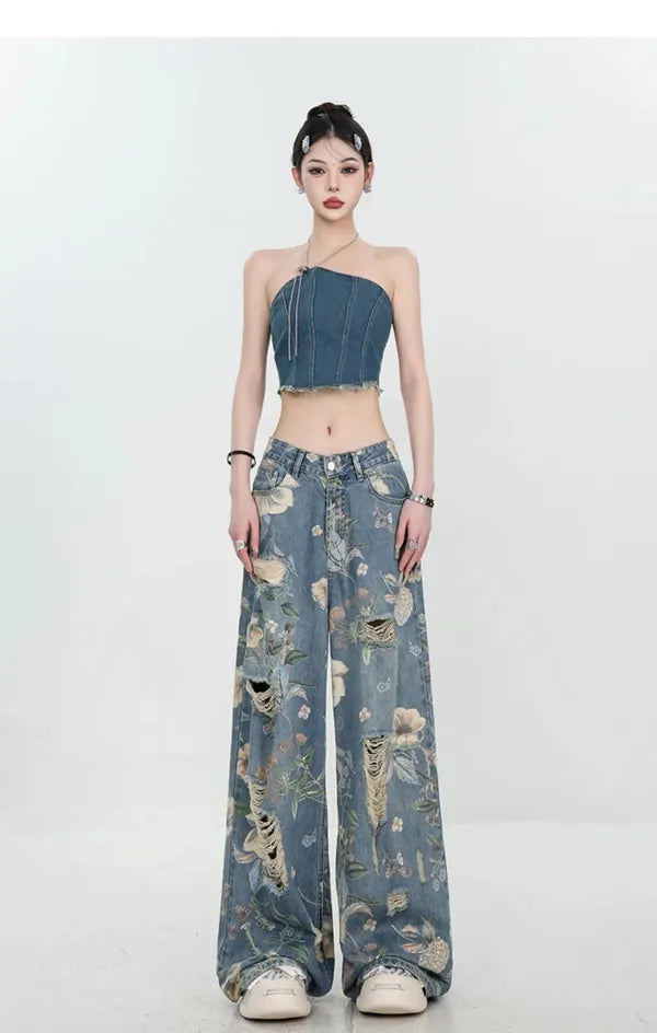 Fiona Wide-Leg Floral Print Jeans