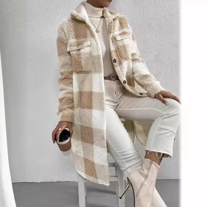 Marla Checkered Jacket – Oversized Faux Fur Plaid Knit