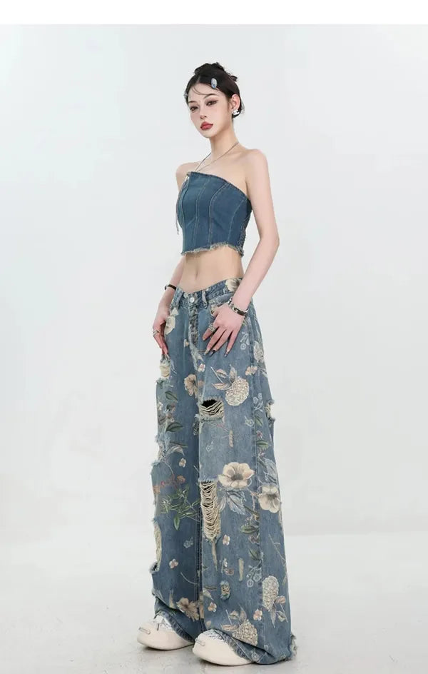 Fiona Wide-Leg Floral Print Jeans