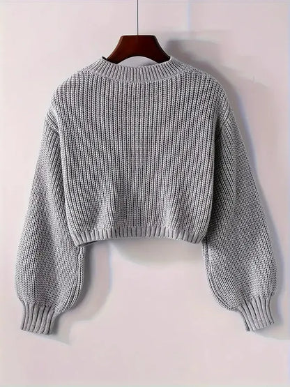Viona Crop Sweater – Soft Blouson Mock Neck Knit