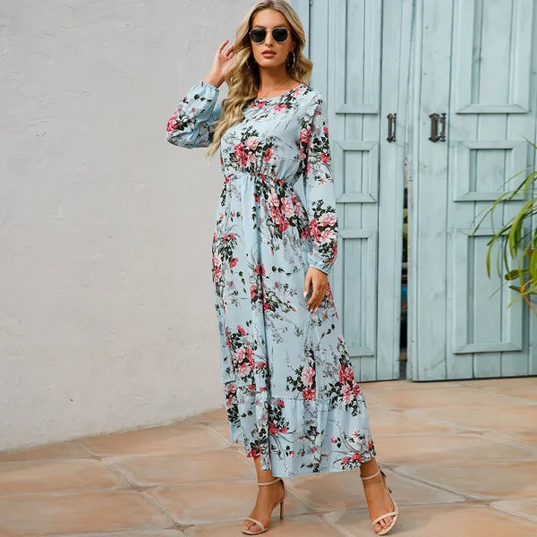 Myrel Floral Tiered Chiffon Maxi Dress – High Waist