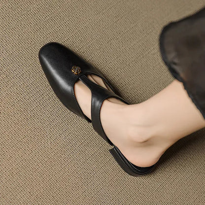 Roslyn Genuine Leather T-Strap Mules