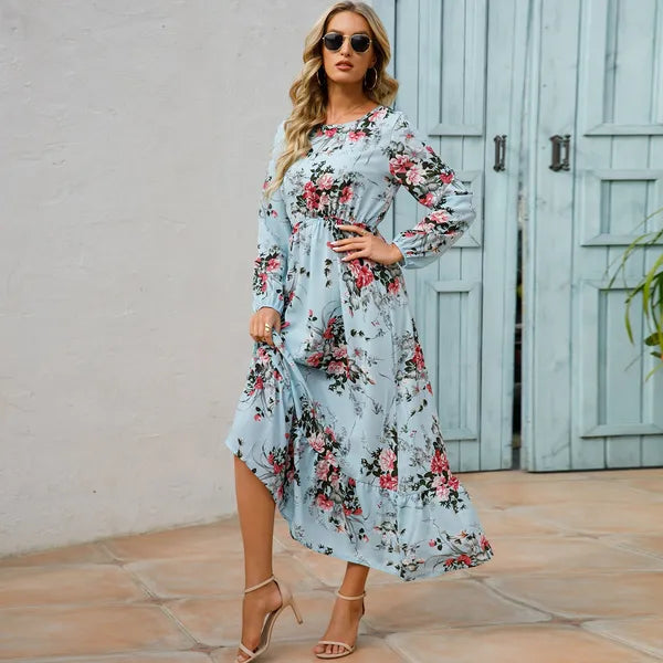Myrel Floral Tiered Chiffon Maxi Dress – High Waist