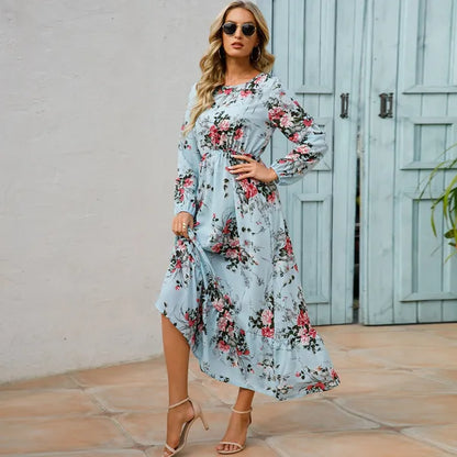 Myrel Floral Tiered Chiffon Maxi Dress – High Waist