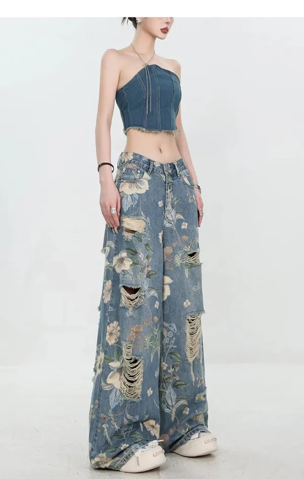 Fiona Wide-Leg Floral Print Jeans