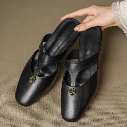 Roslyn Genuine Leather T-Strap Mules