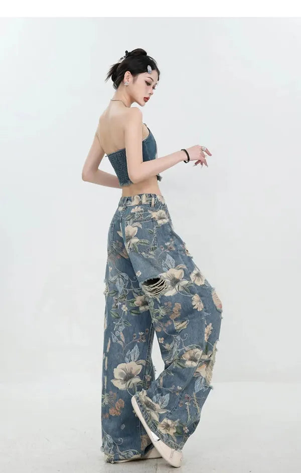 Fiona Wide-Leg Floral Print Jeans