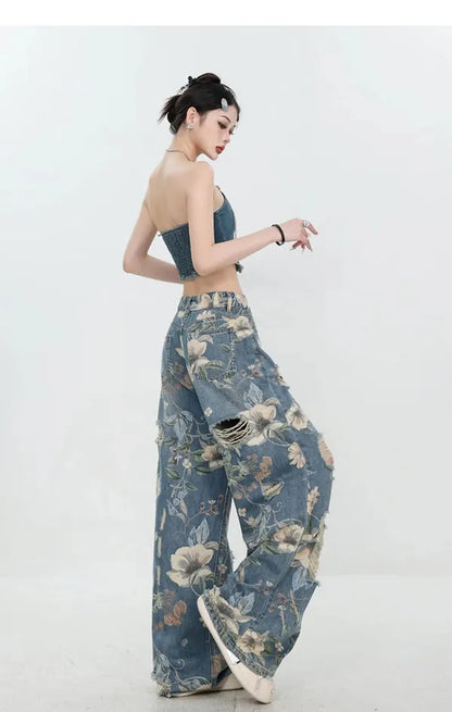 Fiona Wide-Leg Floral Print Jeans