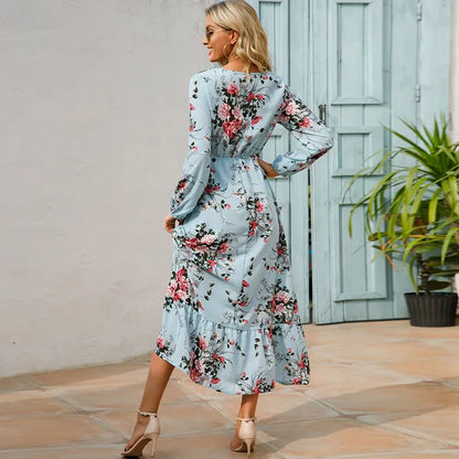 Myrel Floral Tiered Chiffon Maxi Dress – High Waist