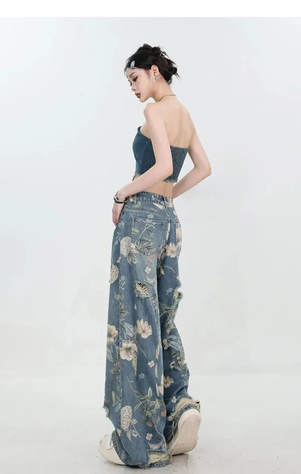 Fiona Wide-Leg Floral Print Jeans