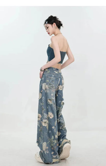 Fiona Wide-Leg Floral Print Jeans