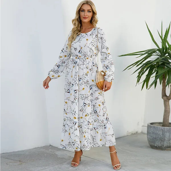 Myrel Floral Tiered Chiffon Maxi Dress – High Waist