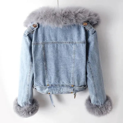 Ava Denim Jacket – Faux Fur Lined, Removable Collar