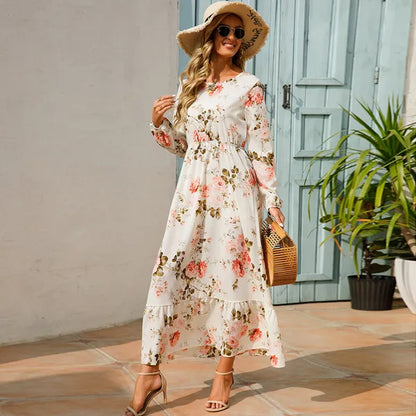 Myrel Floral Tiered Chiffon Maxi Dress – High Waist