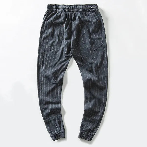 Berle Casual Pants – Cotton-Linen Slim Fit Pinstripe