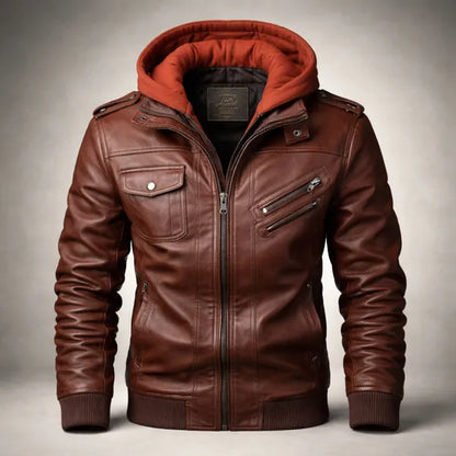 Zoren Leather Jacket – Premium Moto Jacket with Hood