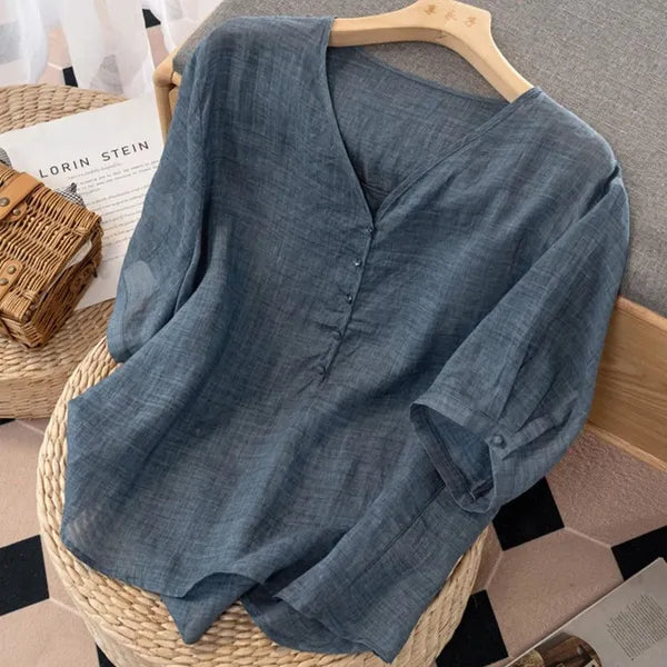Mayla Linen Blouse – Breathable Mid-Sleeve Top