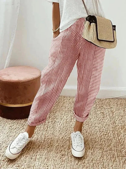 Striped Pantona Pants with Adjustable Waist