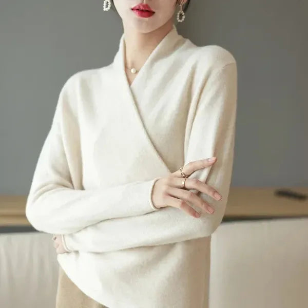 Lian 100% Wool Sweater – Soft Crossed-Bust Knit