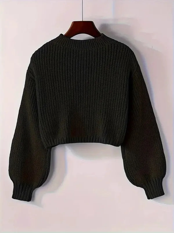 Viona Crop Sweater – Soft Blouson Mock Neck Knit