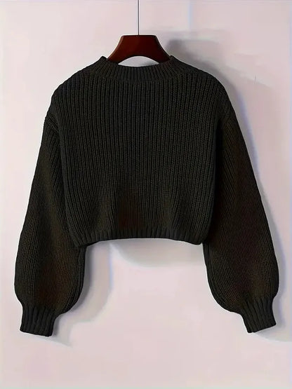 Viona Crop Sweater – Soft Blouson Mock Neck Knit