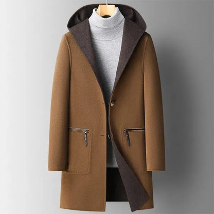 Wool Hooded Overcoat – Tailored Wool Blend Coat