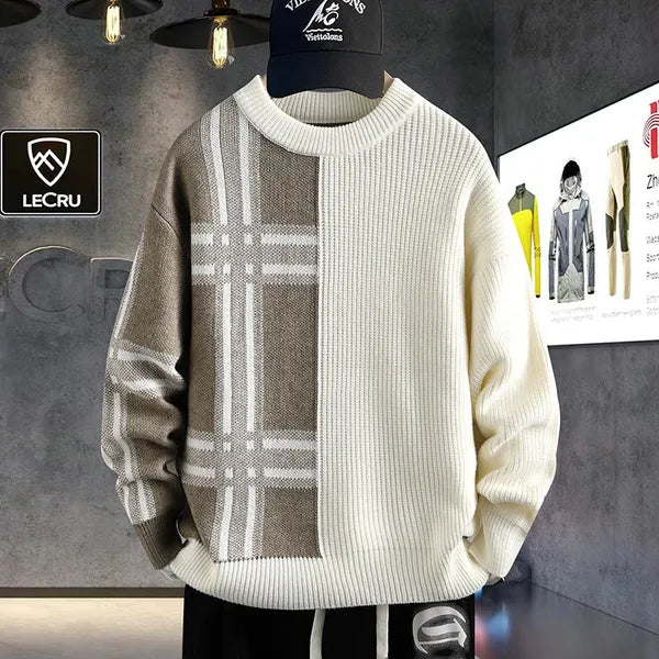 Mevrick Plaid Knit Sweater – Relaxed Crew Neck