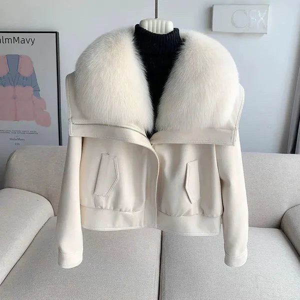 Andra Jacket – Faux Fur Collar Double-Faced Coat