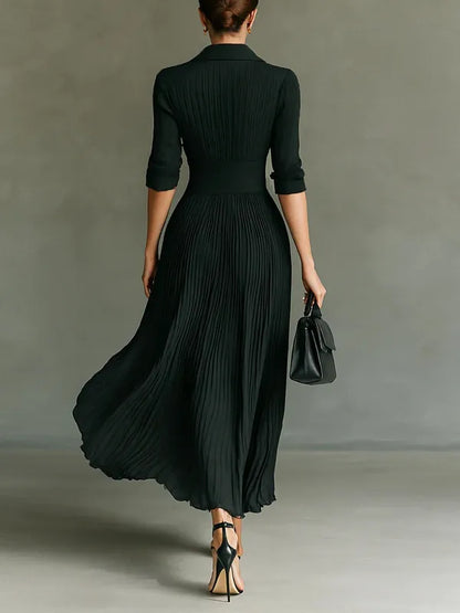 Celeste Pleated Lapel Belted Maxi Dress