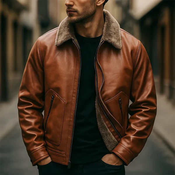 Elion Genuine Leather Jacket with Fur Interior