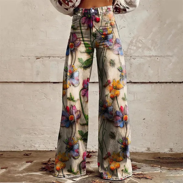 Zampa Printed High-Waist Flare Jeans – Premium Denim