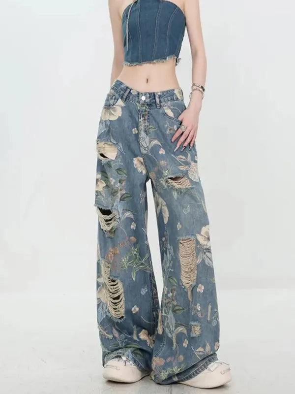 Fiona Wide-Leg Floral Print Jeans