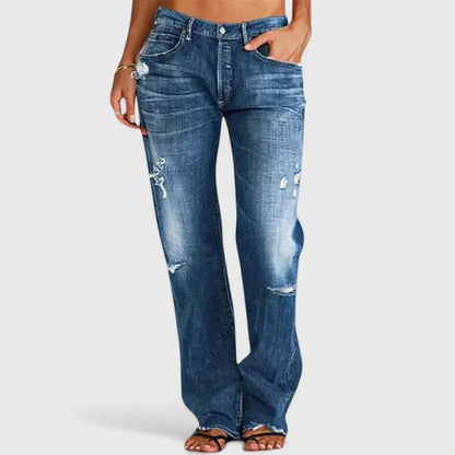 Harper Low-Rise Distressed Straight Leg Jeans