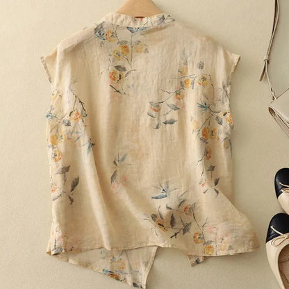 Florith Blouse – Floral Mandarin Neckline & Vintage Buttons