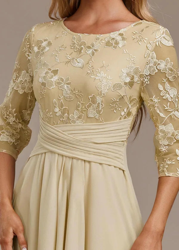 Bellamy Floral Embroidered 3/4 Sleeve Dress – Champagne