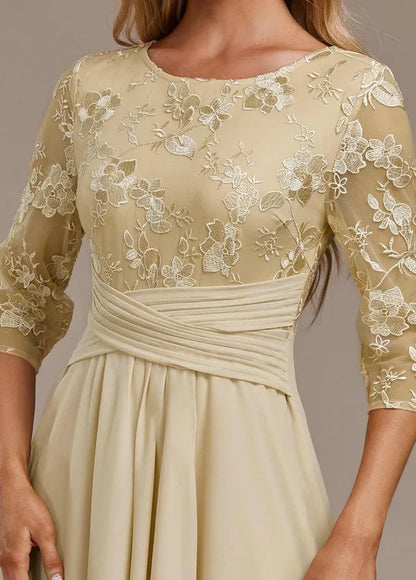 Bellamy Floral Embroidered 3/4 Sleeve Dress – Champagne